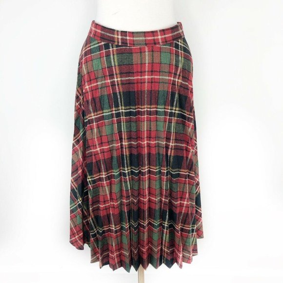 Vtg Catch Can Red Green Pleated Christmas Plaid Sk - Picture 1 of 8